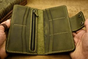Camper's Leather Veritas Çift Çıtçıtlı Cüzdan, %100 Deri - Haki