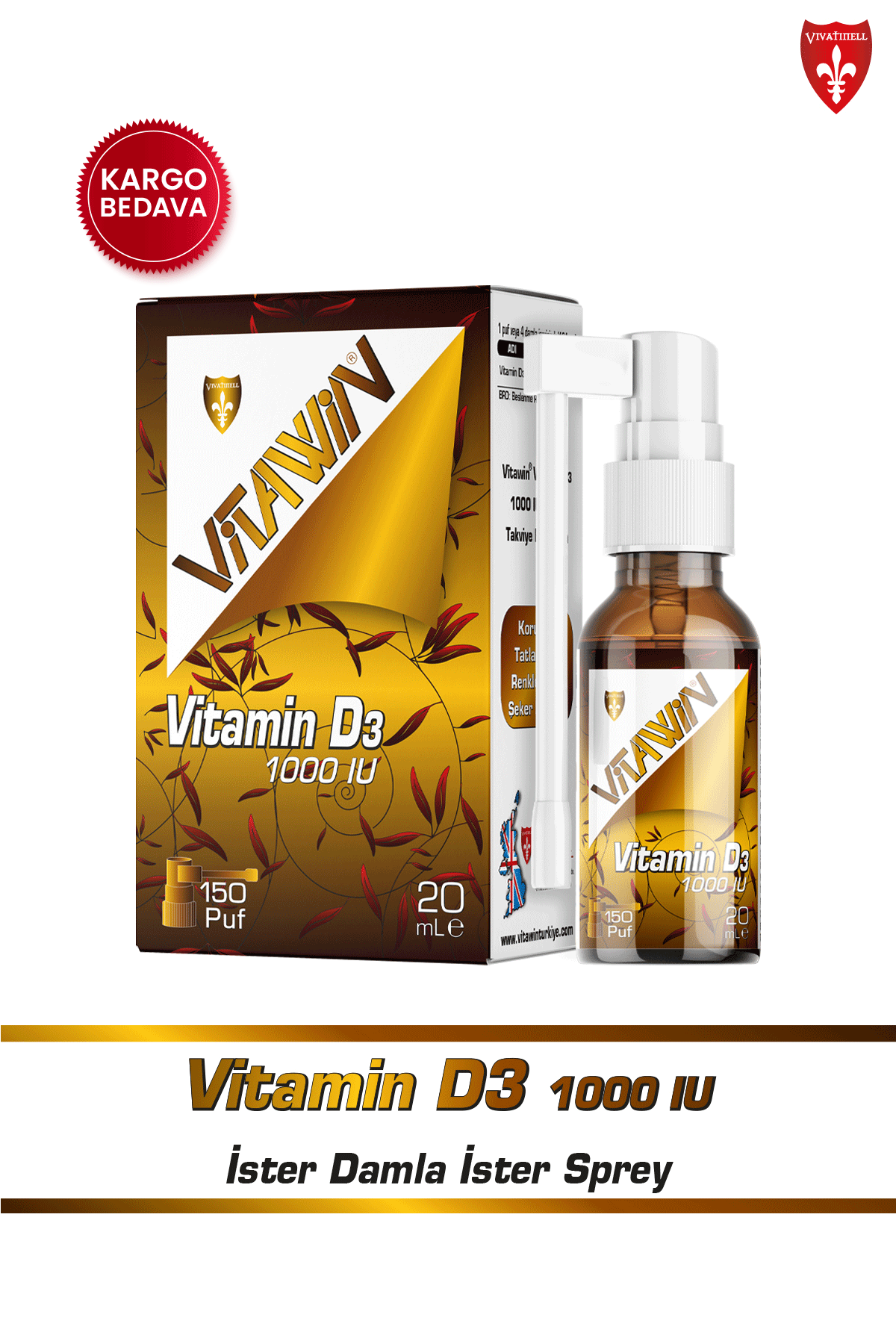 Vitawin Vitamin D3 1000 Iu Sprey Damla 150 Puf 20 Ml